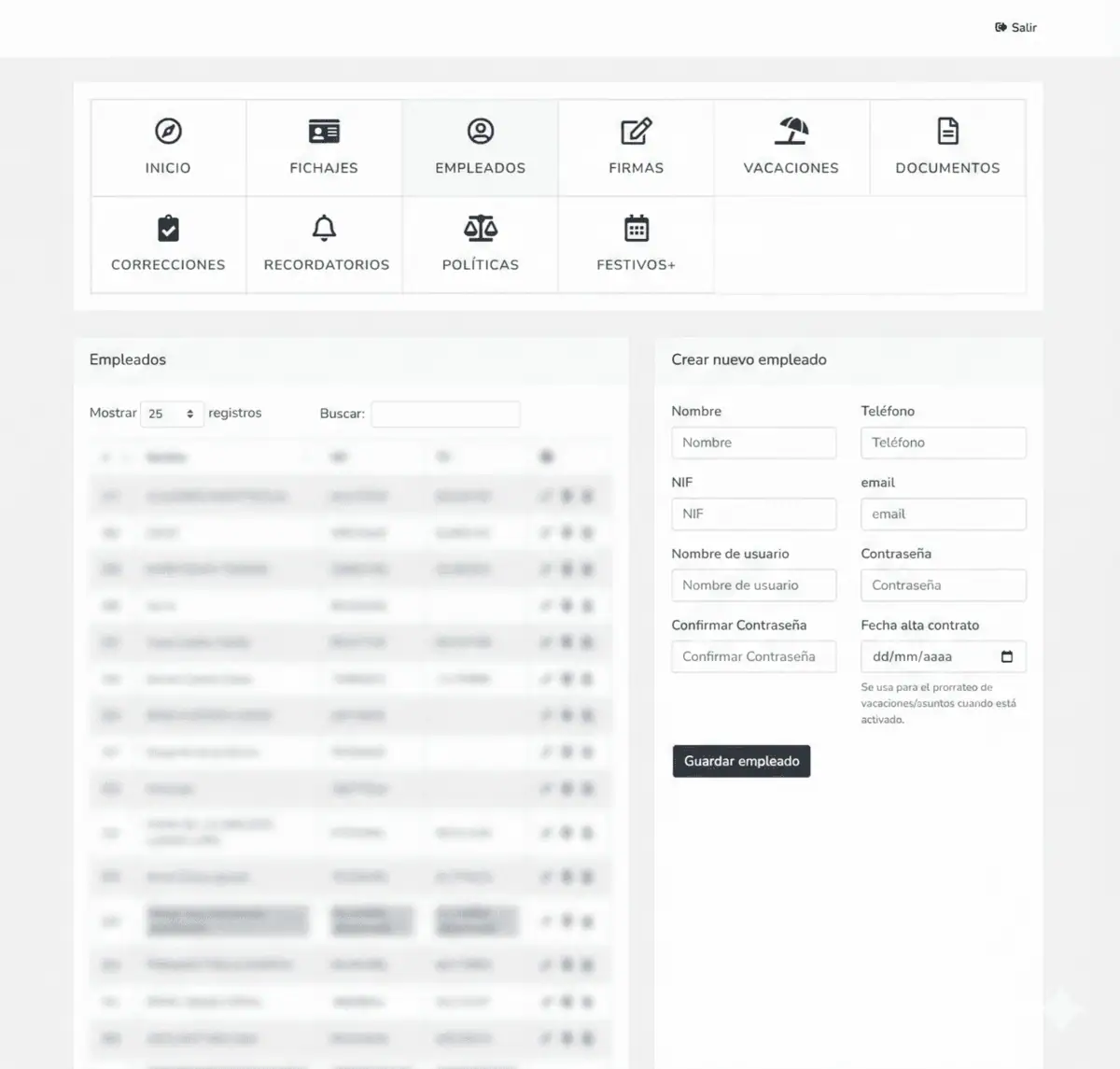 Gestión de alta de empleados
